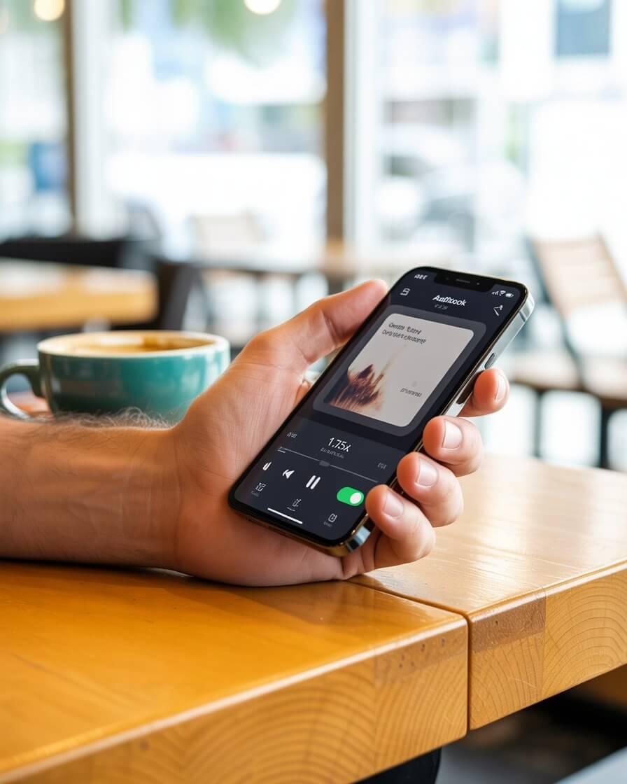 Screenshot of an audiobook app interface showing speed controls and silence removal enabled