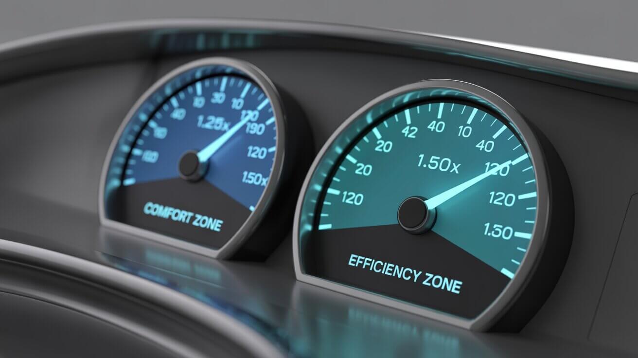 Speedometer comparing 1.25x and 1.5x speeds