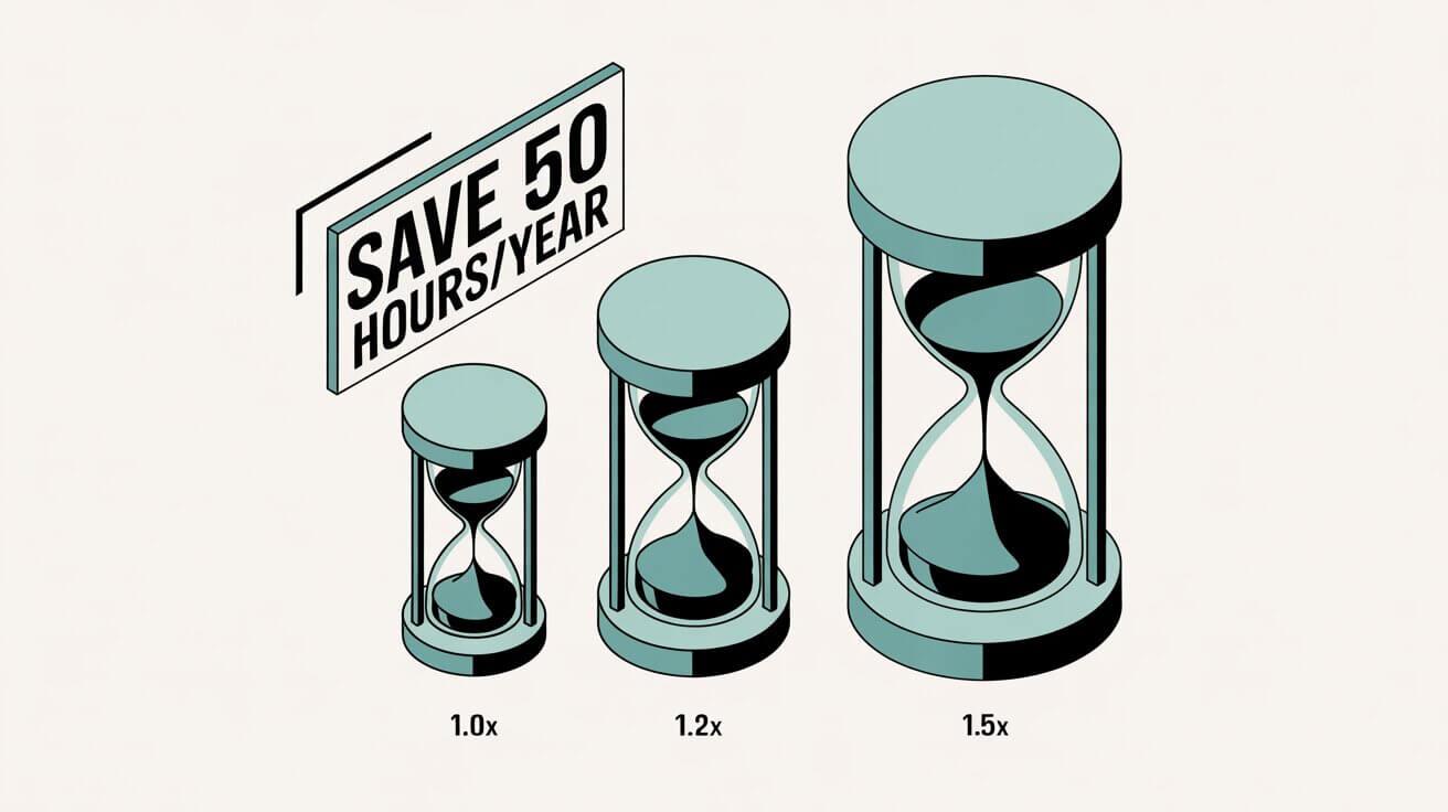 Chart comparing yearly time savings between 1.25x and 1.5x speeds