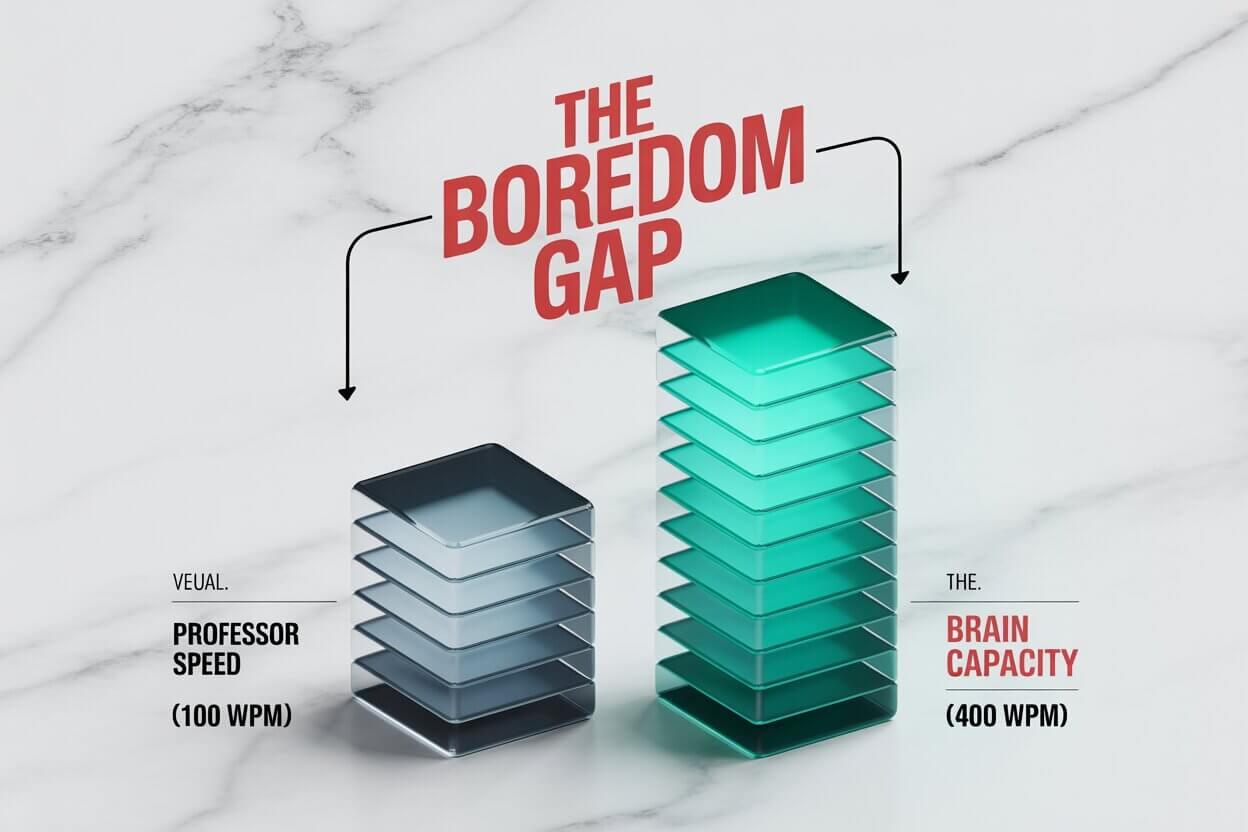 Chart showing the gap between professor speech speed and brain processing speed