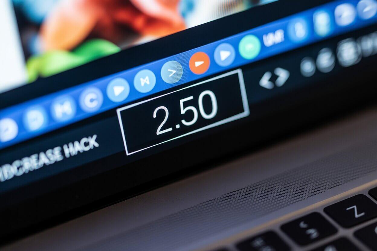 Close up of Video Speed Controller extension overlay showing 2.50 speed